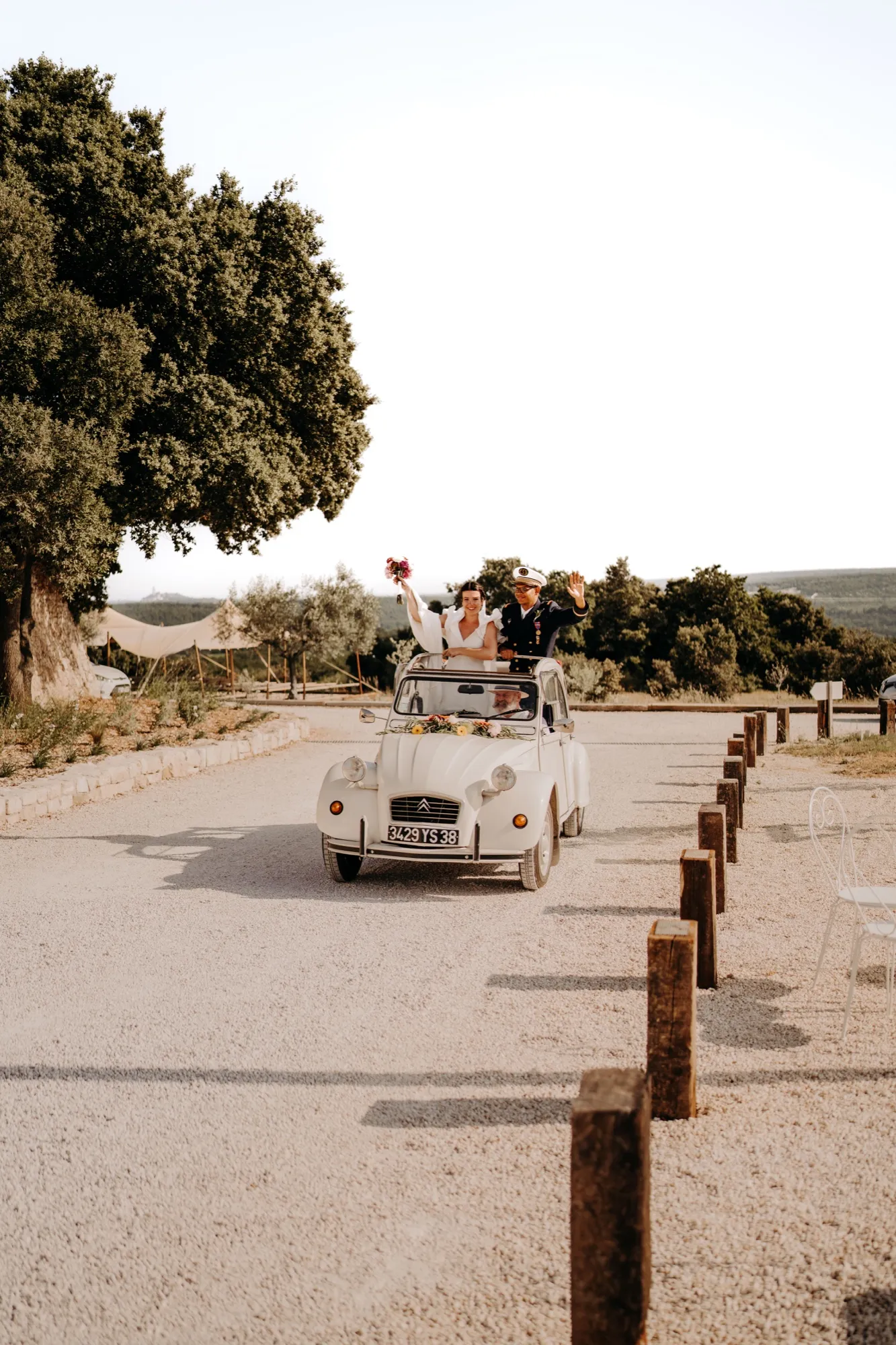 Newlywed couple at sunset in Provence