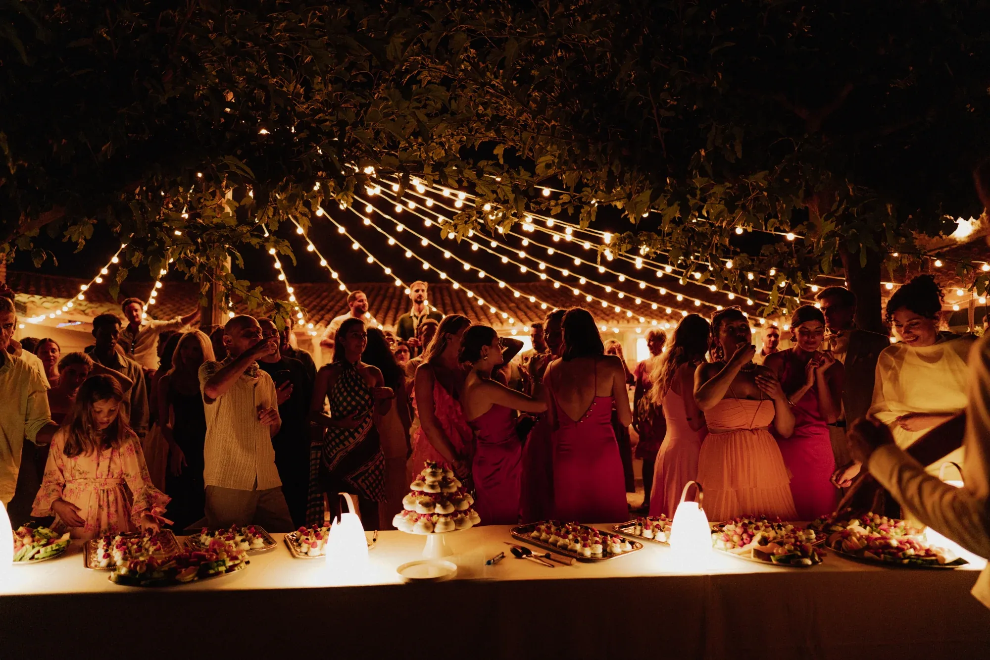 Dance party under the fairy lights at Terres de Sarson